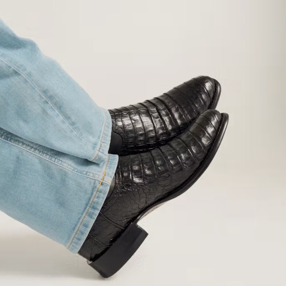 Men's Black Leather Western Boots - Picture 2 of 8